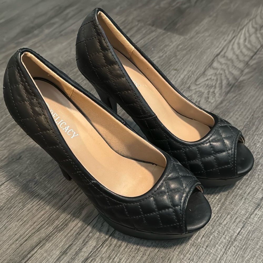 Delicacy Black Quilt Pattern Heels Jay-53